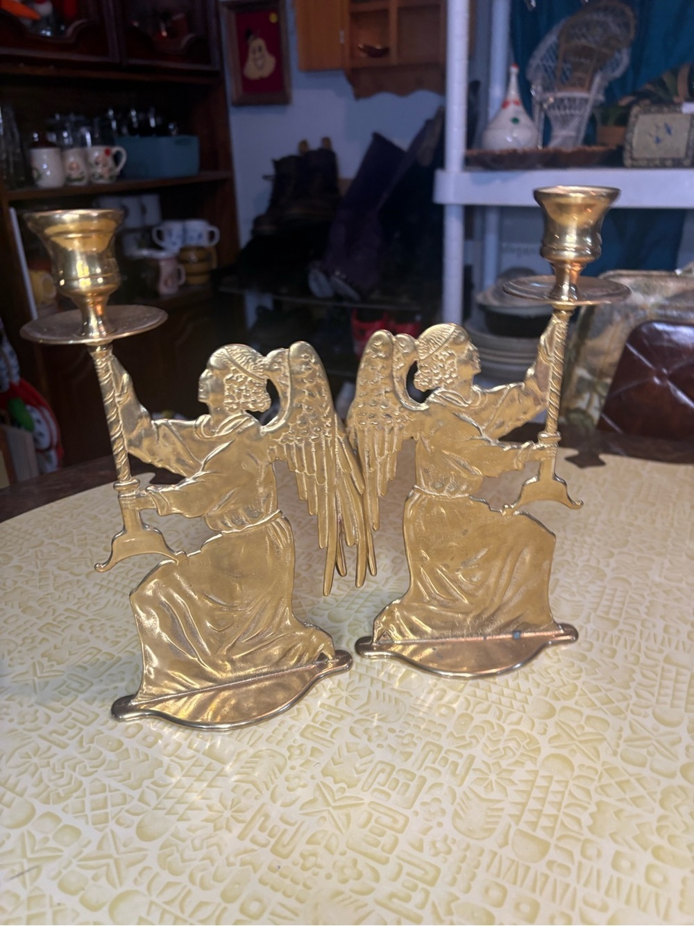 Vintage Brass Angel Pair Candle Holders - Gold Tone - Picture 3 of 8